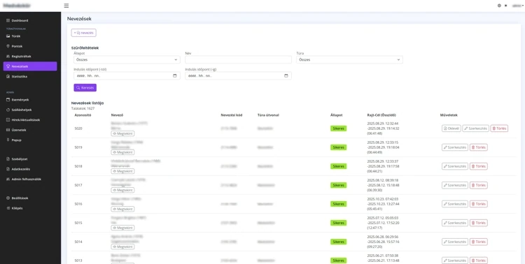 Versenyszervezés admin